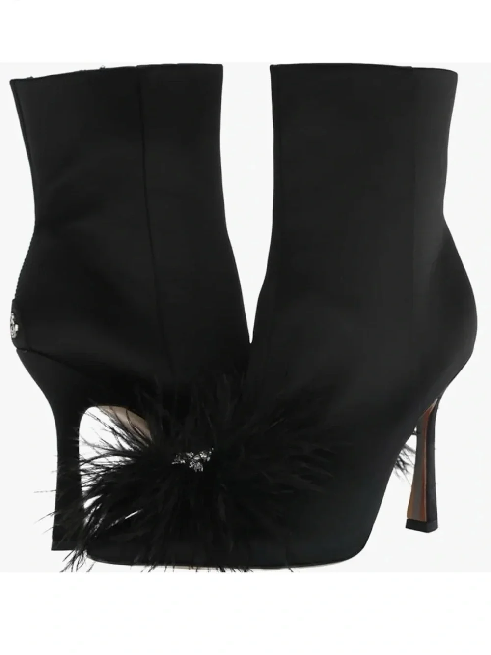 Black Feather Pom-Pom High Heel Ankle Boots